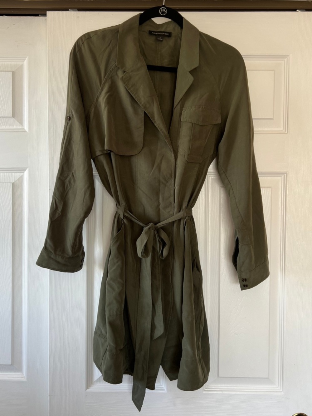 Banana Republic Olive Green Utility Shirtdress Tie Waist Wrap Dress Size 4